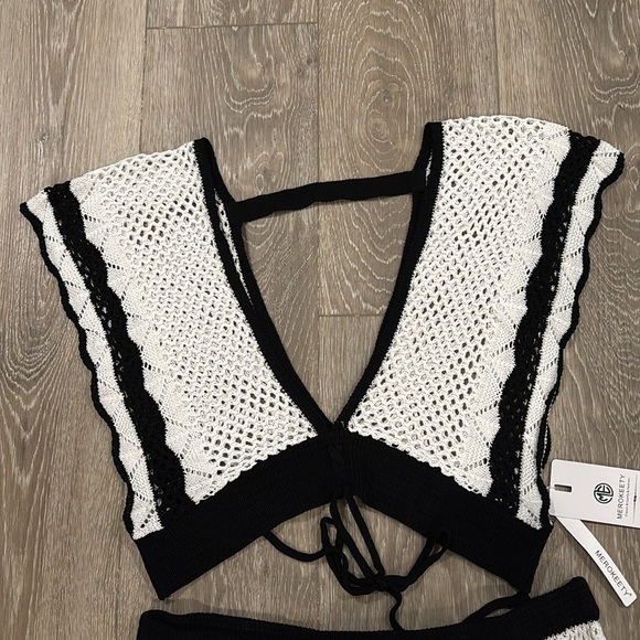NWT MEROKEETY 2pc skirt and top black and white CROCHET bathing suit COVERUP xl - Picture 3 of 7